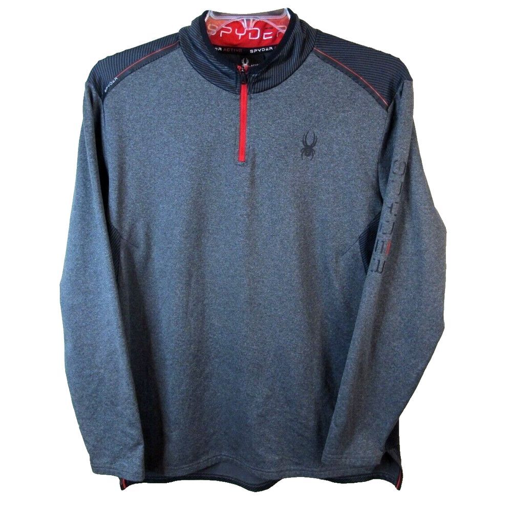 Spyder Active Gray‎ 1/4 Zip Pullover Men's Large Polyester Spandex Stretch